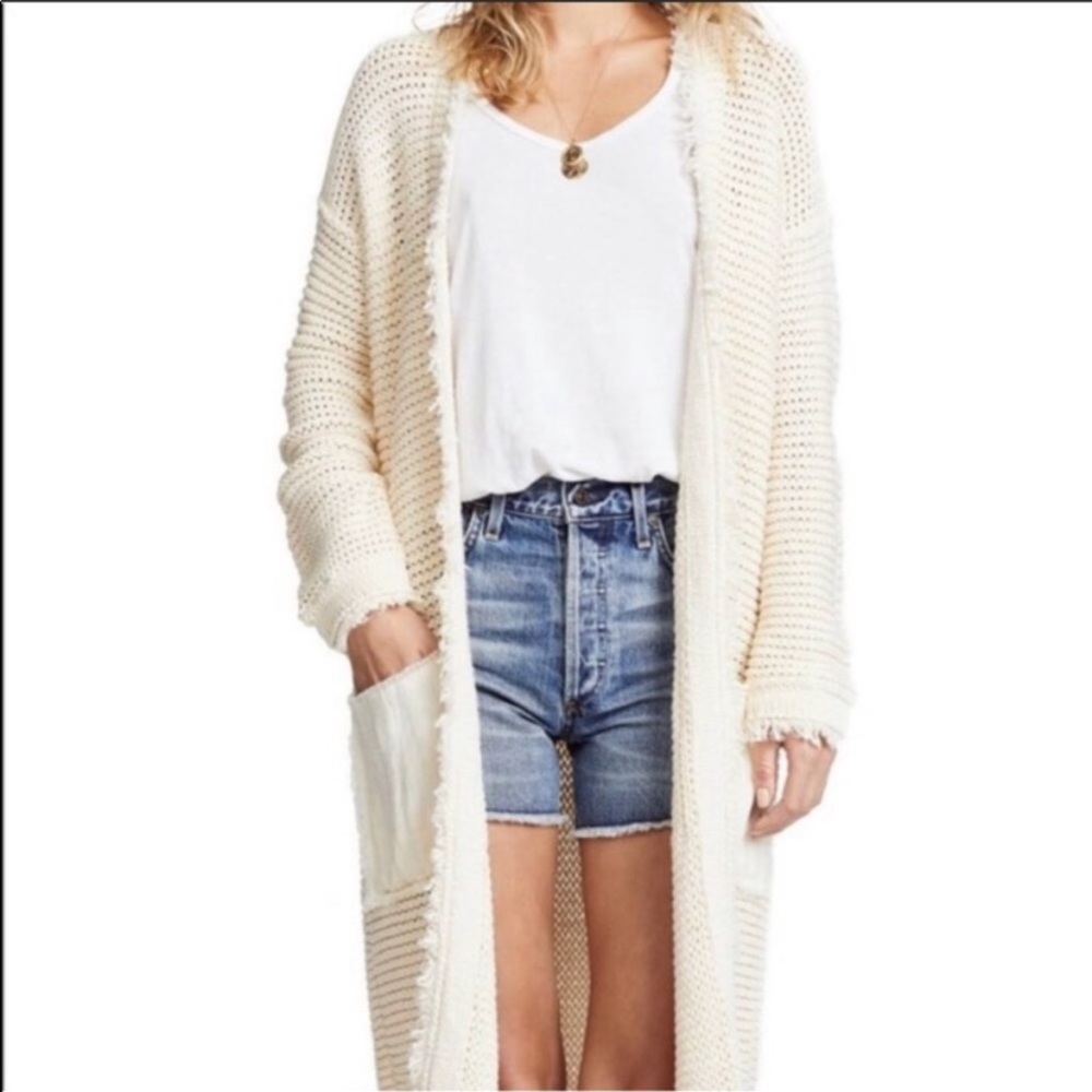 Free People Long Knit Cardigan Boho Cream Size M